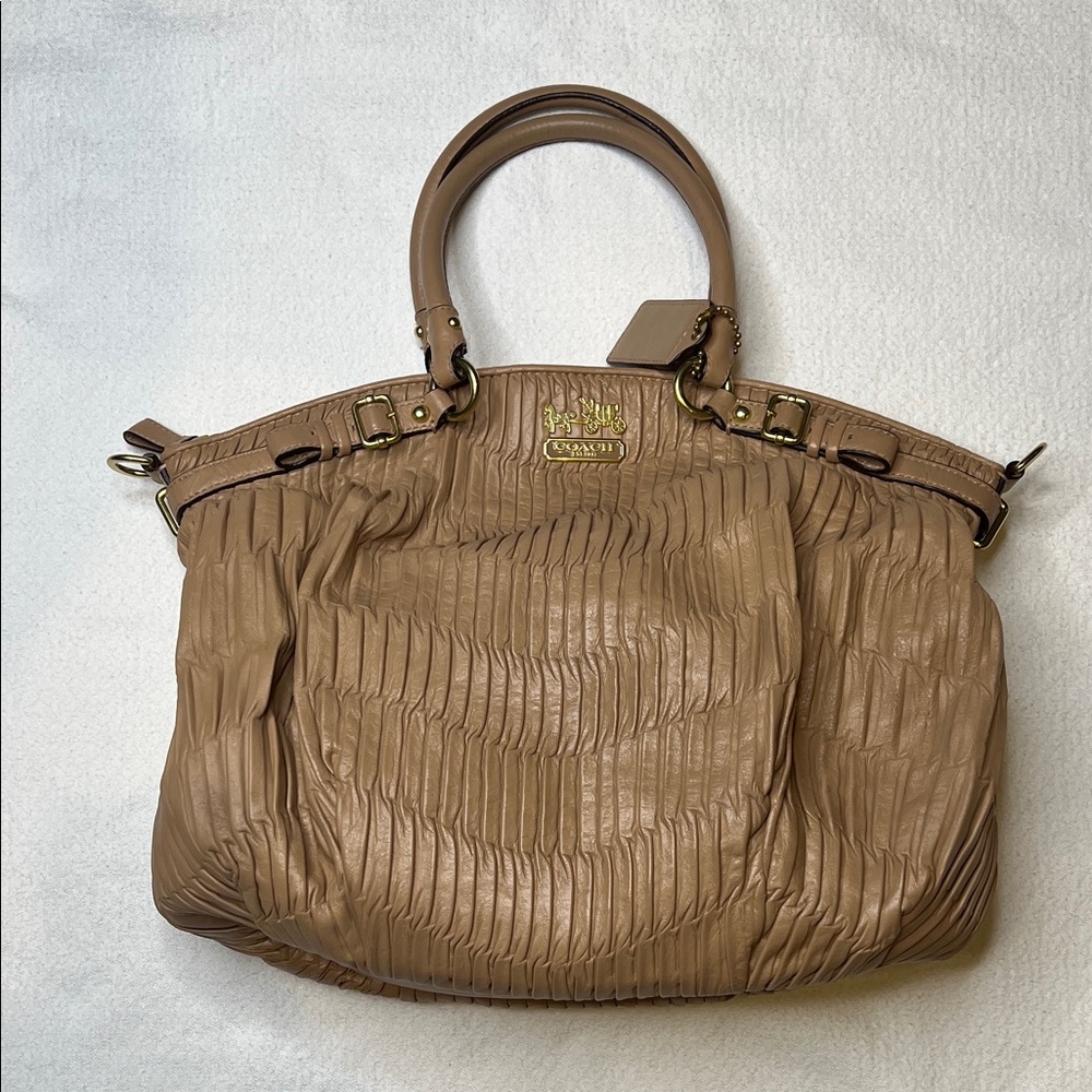 Coach Brown Pleated Leather Tote